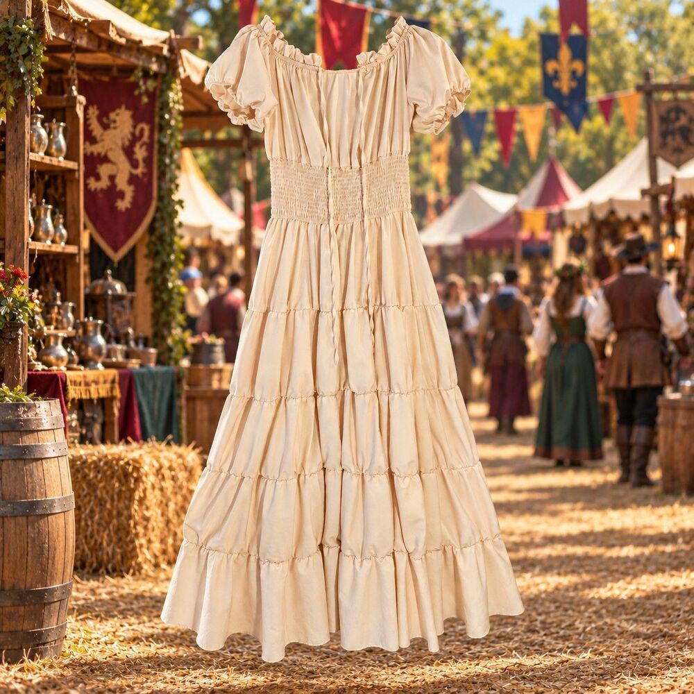 Renaissance Peasant Woman Dress Full Medieva Adult OSFM M L XL XXL Halloween C78